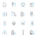 Preparation cookery linear icons set. Chopping, Slicing, Dicing, Grating, Peeling, Blanching, Braising line vector and