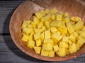 Preparation for cooking lunch or salad. Diced potatoes