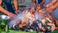 Mechuque, Chiloe Archipelago, Chile - Preparation of Curanto - the Traditional Dish of Chiloe