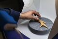 Preparation of a 3d scanner for an object, working the file on a computer then printing it on a 3d printer