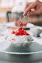 Preparation of the dessert Pavlova Royalty Free Stock Photo