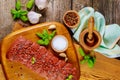 Preparation dish from raw beef and spices