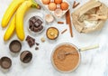 Preparation of dough for homemade muffins with banana and chocolate Royalty Free Stock Photo