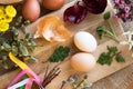 Preparation of Easter eggs for dying with onion peels