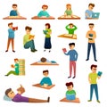 Preparation for exams icons set, cartoon style Royalty Free Stock Photo