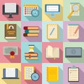 Preparation for exams icons set, flat style Royalty Free Stock Photo