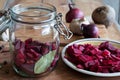 Preparation of fermented beets beet kvass in a jar Royalty Free Stock Photo