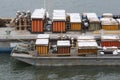 Boat at sea with fireworks ready to be launched Royalty Free Stock Photo