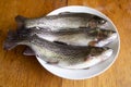 Preparation of fresh trout for cooking. Royalty Free Stock Photo