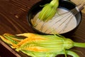 Preparation Of Fried Zucchini Flowers Royalty Free Stock Photo