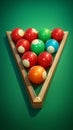Preparation for a game with billiards snooker balls on table
