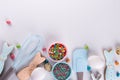 Preparation of gingerbread cookies. Easter cookies in the shape of a funny rabbit , tools necessary to make gingerbread pastry, Royalty Free Stock Photo