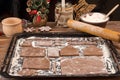 Preparation gingerbread house for Christmas New Year celebration