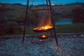 Preparation for grilling. Bonfire in the hearth. Evening Royalty Free Stock Photo