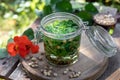Preparation of herbal tincture from fresh nasturtium Royalty Free Stock Photo