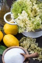 Preparation of homemade elderflower cordial Royalty Free Stock Photo
