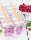 Preparation of homemade ice cream in form of popsicle Royalty Free Stock Photo