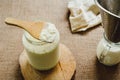 Preparation of a homemade milk kefir, separating the grains from the milk to make natural yogurt with an acid flavor