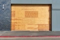 Preparation for hurricane - store, restaurant boarded up with plywood sheets. Plywood shutters prevent unauthorized access by Royalty Free Stock Photo