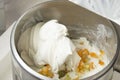 Preparation of icecream cassata tipical of Sicily, Italy, with candied and pistachio