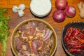 Preparation of ingredients for a mutton dish called Laal Maans Royalty Free Stock Photo