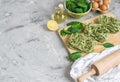 Preparation Italian Raw Homemade Green Spinach Pasta Tagliatelle Cooking Baking Kitchen Table Different Ingredients Royalty Free Stock Photo