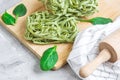 Preparation Italian Raw Homemade Green Spinach Pasta Tagliatelle Cooking Baking Kitchen Table Different Ingredients Royalty Free Stock Photo