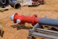 In preparation for its installation on the construction site, the fire hydrant has been prepared Royalty Free Stock Photo