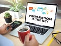 PREPARATION IS THE KEY plan BE PREPARED concept just prepare to