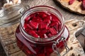 Preparation of kvass - fermented red beets, in a jar