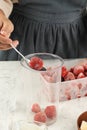 Preparation Making Strawberry Juice or Slushy with Frozen Strawberry