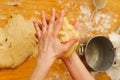 Preparation meal food. modelling dough in hands