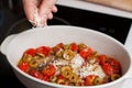 Preparation of mediterranean style baked fish with vegetables