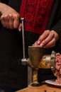 Preparation of minced meat in a meat grinder Royalty Free Stock Photo