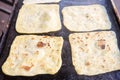 Preparation of Moroccan msemen pancakes Royalty Free Stock Photo