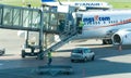 Preparation of a passenger airplane for flight. Frederic Chopin International Airport, Poland, Warsaw Royalty Free Stock Photo