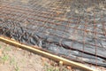 Preparation for pouring a concrete slab in construction site