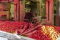 Preparation of the sale of fresh fish and shell fish at the traditional market of Rialto in Venice