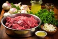 preparation scene of marinading beef for asado