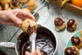 Preparation of small cream puffs with chocolate