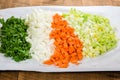 Preparation for soup with carrots, onions and celery Royalty Free Stock Photo