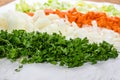 Preparation for soup with carrots, onions and celery