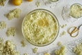 Preparation of syrup from black elder flowers, top view Royalty Free Stock Photo