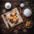 Preparation to baking christmas ginger cookies - flatlay