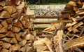 Preparation for winter. Stacking the wood. Chopped firewood ready to heating season stock image Royalty Free Stock Photo