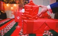 Prepare for christmas and new year. Wrapping gifts concept. Magic moments. Prepare surprise gifts for family and friends Royalty Free Stock Photo