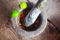 Prepare ingredient inside the stone mortar Royalty Free Stock Photo