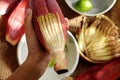 Prepare ingredients for vegan food from banana flower