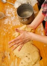 Prepare meal food. modelling dough in hands Royalty Free Stock Photo
