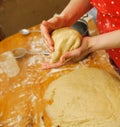 Prepare meal food. modelling dough in hands Royalty Free Stock Photo